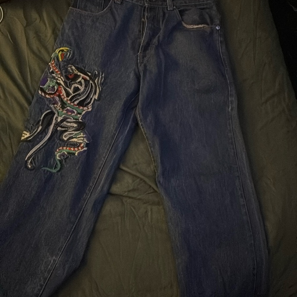 “Ed Hardy Embroidered Tiger Jeans - Rare Vintage Design, Size 34”